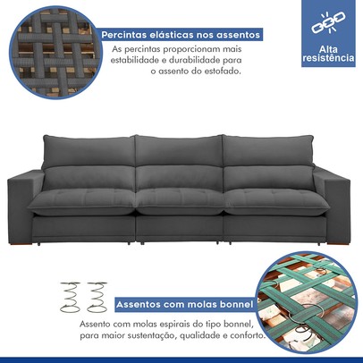 Sofá 5 Lugares Martinho Retrátil 20587 Veludo Cinza  - Celflex