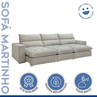 Sofá 5 Lugares Martinho Retrátil 20587 Boucle Gelo - Celflex