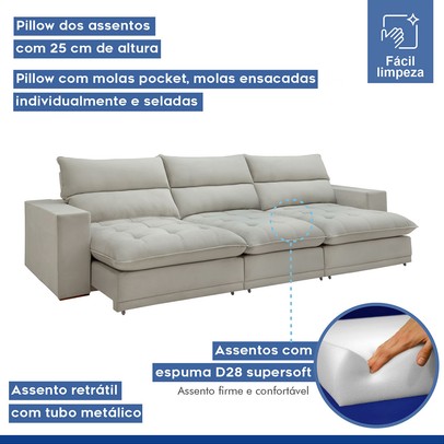 Sofá 5 Lugares Martinho Retrátil 20587 Boucle Gelo - Celflex