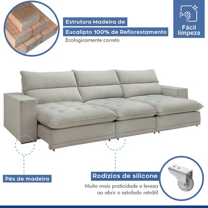 Sofá 5 Lugares Martinho Retrátil 20587 Boucle Gelo - Celflex