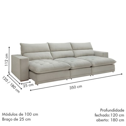 Sofá 5 Lugares Martinho Retrátil 20587 Boucle Gelo - Celflex