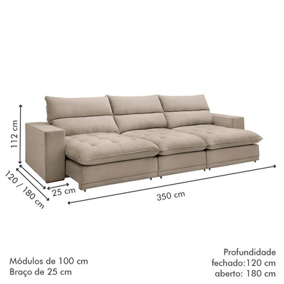 Sofá 5 Lugares Martinho Retrátil 20587 Boucle Bege  - Celflex