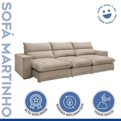 Sofá 5 Lugares Martinho Retrátil 20587 Boucle Bege  - Celflex