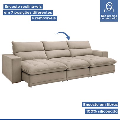 Sofá 5 Lugares Martinho Retrátil 20587 Boucle Bege  - Celflex