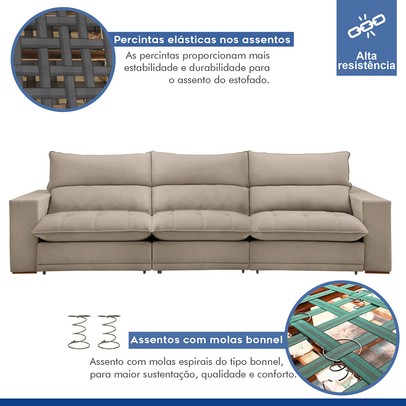 Sofá 5 Lugares Martinho Retrátil 20587 Boucle Bege  - Celflex