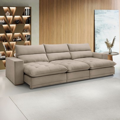 Sofá 5 Lugares Martinho Retrátil 20587 Boucle Bege  - Celflex