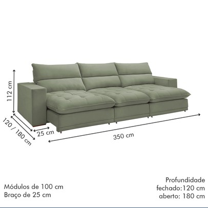Sofá Retrátil e Reclinável Martinho 350cm Boucle Verde - Celflex