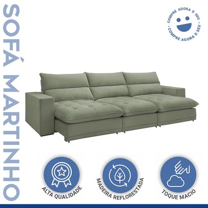 Sofá Retrátil e Reclinável Martinho 350cm Boucle Verde - Celflex