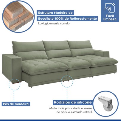 Sofá Retrátil e Reclinável Martinho 350cm Boucle Verde - Celflex
