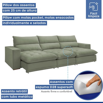 Sofá Retrátil e Reclinável Martinho 350cm Boucle Verde - Celflex