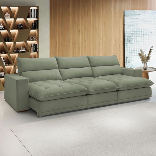 Sofá Retrátil e Reclinável Martinho 350cm Boucle Verde - Celflex