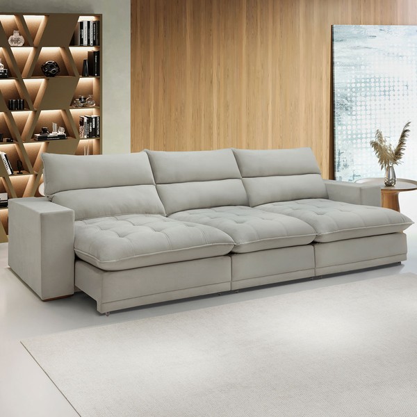 Sofá 5 Lugares Martinho Retrátil Boucle Gelo - Celflex