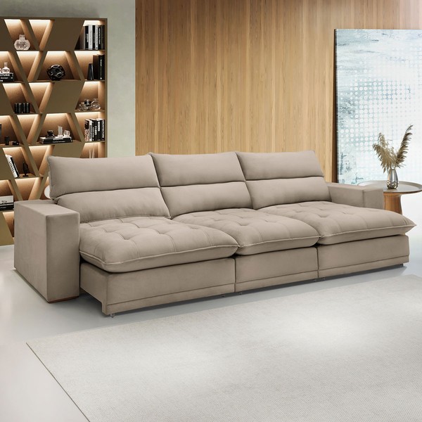 Sofá 5 Lugares Martinho Retrátil Boucle Bege  - Celflex