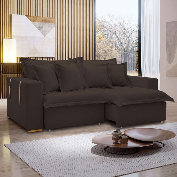 Sofá Cama 3 Lugares Arizona Retrátil 20735 Veludo Marrom  - Celflex