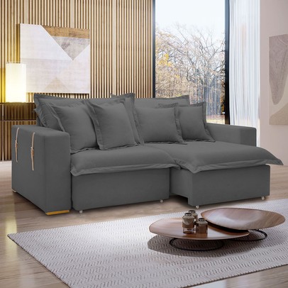 Sofá Cama 3 Lugares Arizona Retrátil 20735 Veludo Cinza  - Celflex