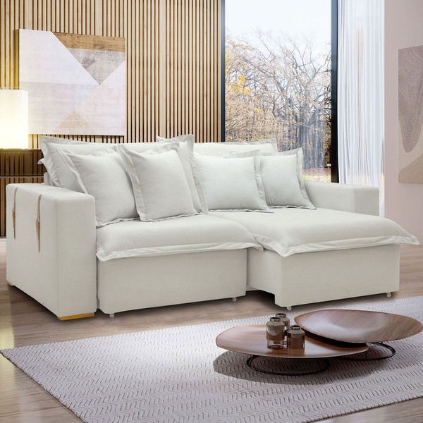 Sofá Cama 3 Lugares Arizona Retrátil 20735 Boucle Gelo - Celflex