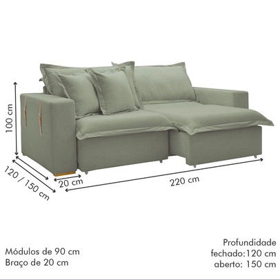 Sofá Cama 3 Lugares Arizona Retrátil 20735 Boucle Verde - Celflex