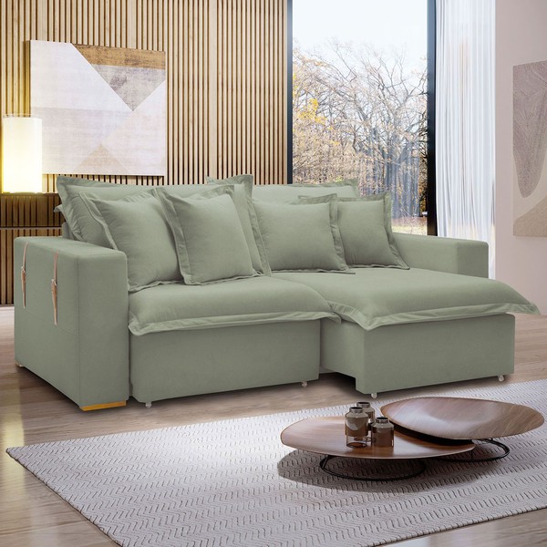 Sofá Cama 3 Lugares Arizona Retrátil 20735 Boucle Verde - Celflex