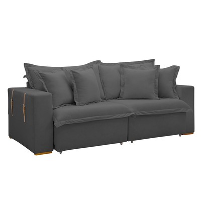 Sofá Cama 3 Lugares Arizona Retrátil Veludo Cinza - Celflex