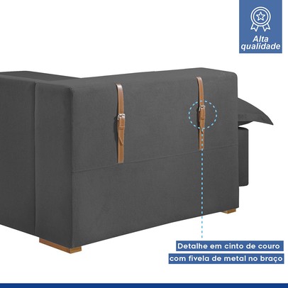 Sofá Cama 3 Lugares Arizona Retrátil Veludo Cinza - Celflex