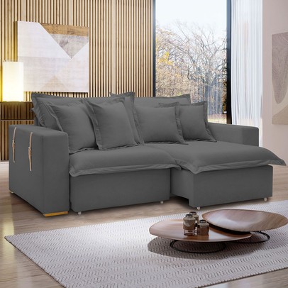 Sofá Cama 3 Lugares Arizona Retrátil Veludo Cinza - Celflex