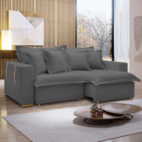 Sofá Cama 3 Lugares Arizona Retrátil Veludo Cinza - Celflex