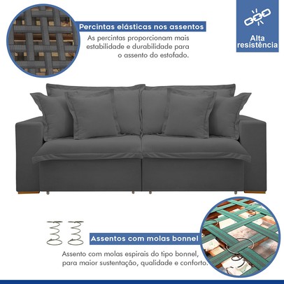 Sofá Cama 3 Lugares Arizona Retrátil Veludo Cinza - Celflex