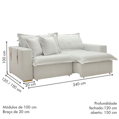 Sofá Cama 3 Lugares Arizona Retrátil Boucle Gelo - Celflex