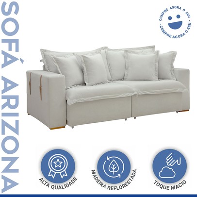 Sofá Cama 3 Lugares Arizona Retrátil Boucle Gelo - Celflex