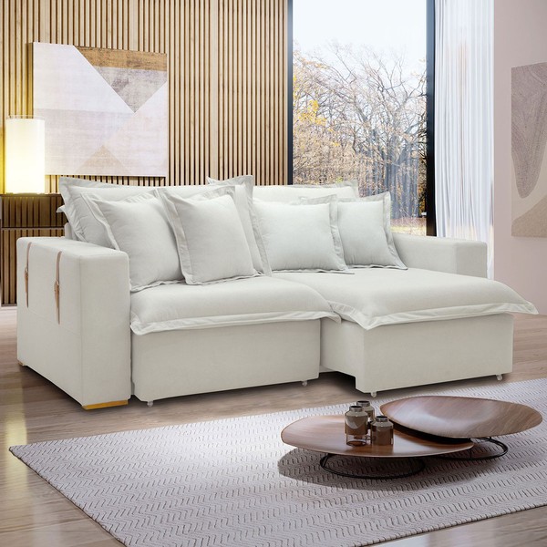 Sofá Cama 3 Lugares Arizona Retrátil Boucle Gelo - Celflex
