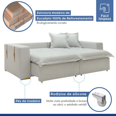Sofá Cama 3 Lugares Arizona Retrátil Boucle Gelo - Celflex
