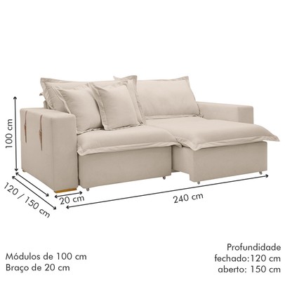 Sofá Cama 3 Lugares Arizona Retrátil Boucle Bege - Celflex