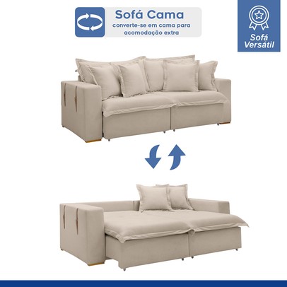 Sofá Cama 3 Lugares Arizona Retrátil Boucle Bege - Celflex
