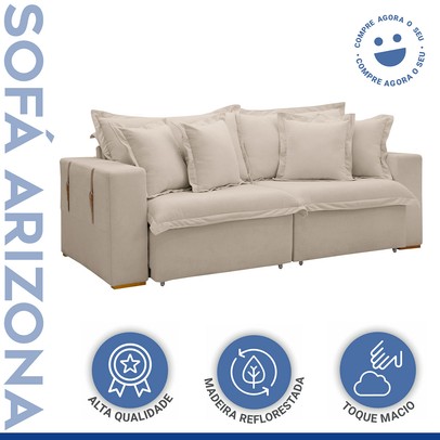 Sofá Cama 3 Lugares Arizona Retrátil Boucle Bege - Celflex