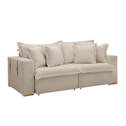 Sofá Cama 3 Lugares Arizona Retrátil Boucle Bege - Celflex