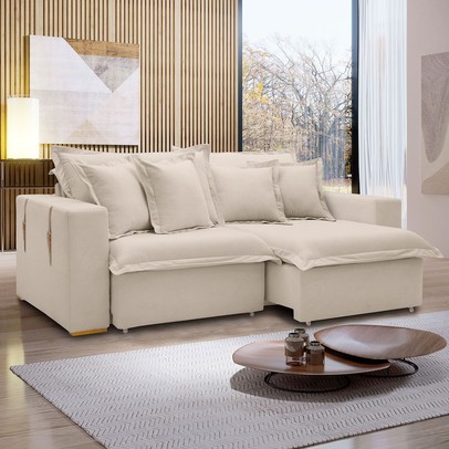 Sofá Cama 3 Lugares Arizona Retrátil Boucle Bege - Celflex