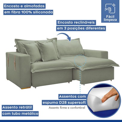 Sofá Cama 3 Lugares Arizona Retrátil Boucle Verde - Celflex