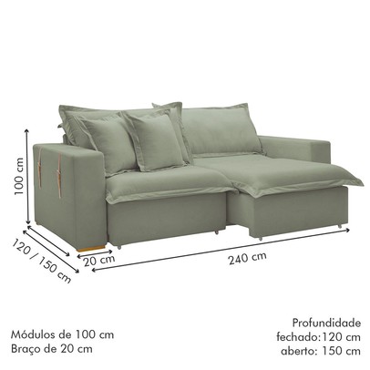 Sofá Cama 3 Lugares Arizona Retrátil Boucle Verde - Celflex