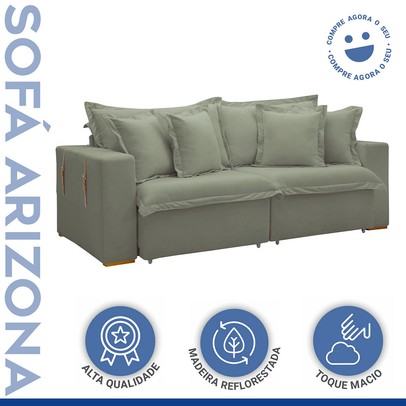 Sofá Cama 3 Lugares Arizona Retrátil Boucle Verde - Celflex