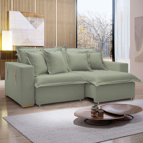 Sofá Cama 3 Lugares Arizona Retrátil Boucle Verde - Celflex