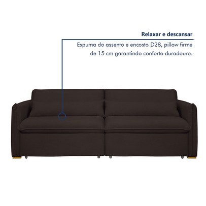 Sofá Cama 3 Lugares Aurora Retrátil Veludo Marrom - Celflex