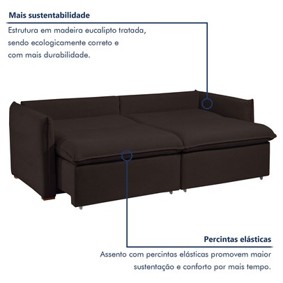 Sofá Cama 3 Lugares Aurora Retrátil Veludo Marrom - Celflex