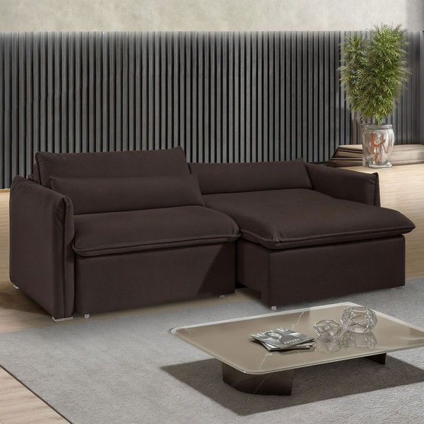 Sofá Cama 3 Lugares Aurora Retrátil Veludo Marrom - Celflex