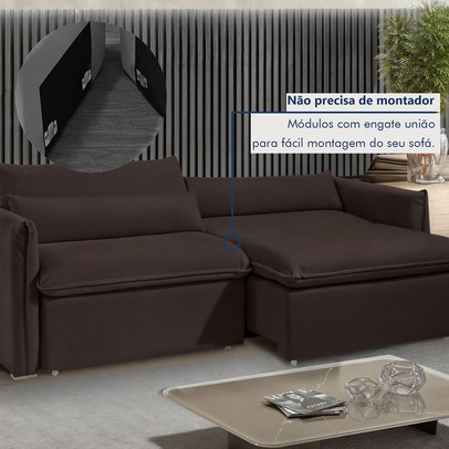 Sofá Cama 3 Lugares Aurora Retrátil Veludo Marrom - Celflex