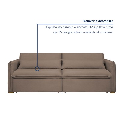 Sofá Cama 3 Lugares Aurora Retrátil Veludo Bege Escuro - Celflex