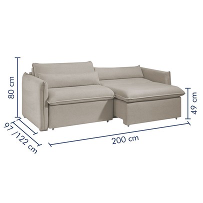 Sofá Cama 3 Lugares Aurora Retrátil Veludo Bege Claro - Celflex