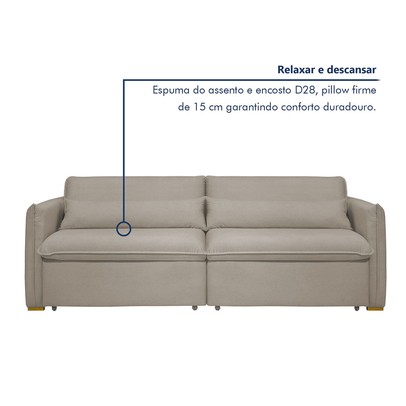 Sofá Cama 3 Lugares Aurora Retrátil Veludo Bege Claro - Celflex