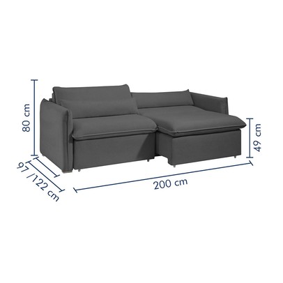 Sofá Cama 3 Lugares Aurora Retrátil Veludo Cinza - Celflex