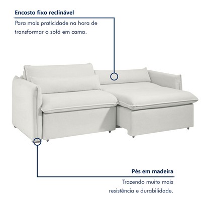 Sofá Cama 3 Lugares Aurora Retrátil Boucle Gelo - Celflex