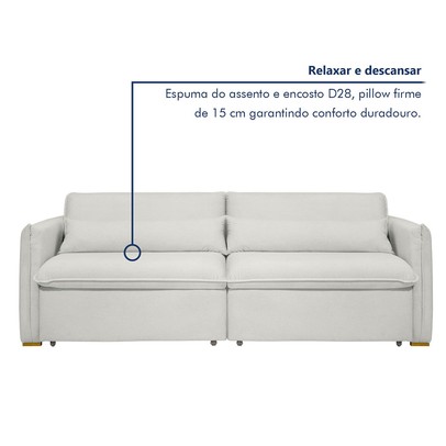 Sofá Cama 3 Lugares Aurora Retrátil Boucle Gelo - Celflex